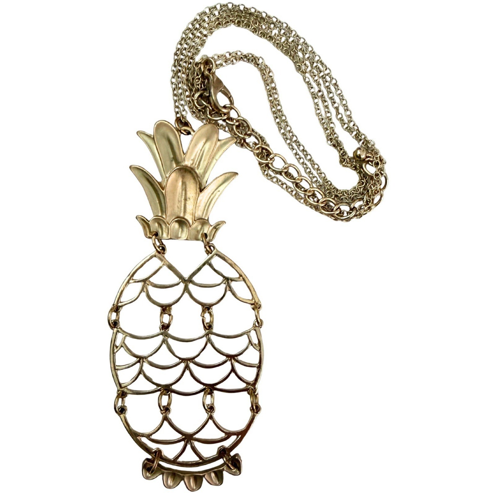 Vintage Gold Tone Articulated Pineapple Pendant Necklace Statement